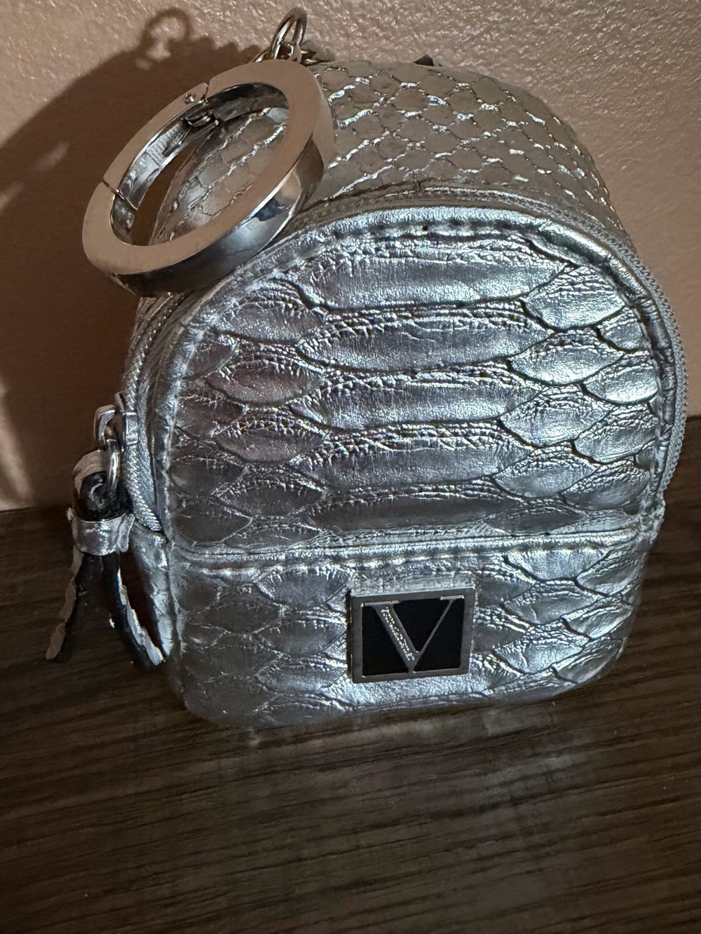 Victoria's Secret Silver Mini Backpack Keychain Purse